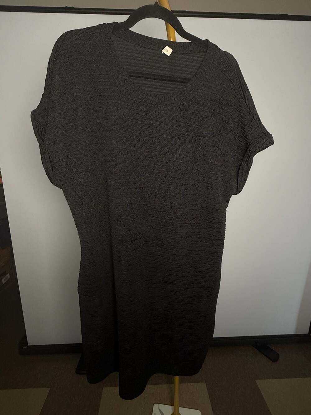 Evaless Women's Short Sleeve Casual black ribbed dress Xl